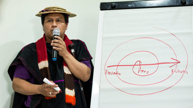 Jeremias Tunubalá Ullune facilitating a training in Govan Glasgow in 2016